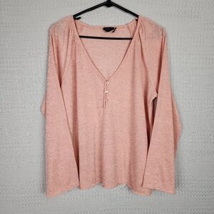 URBAN OUTFITTERS OUT FROM UNDER Blaire Burnout Flowy Henley Top Pink/Rose S